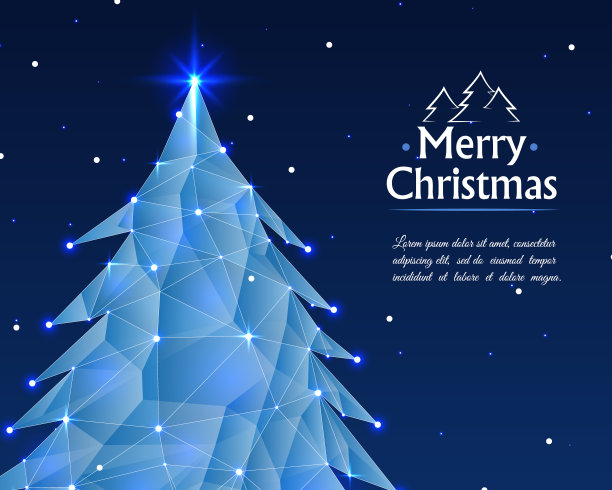 抽象圣诞树与灯光背景。圣诞树背景贺卡。圣诞树由点、线和形状组成。自然年的概念。矢量图素材图片