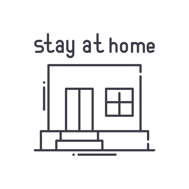 不要离开家图标，线性孤立的插图，细线矢量，网页设计标志，大纲概念符号与可编辑的笔触在白色的背景。图片下载