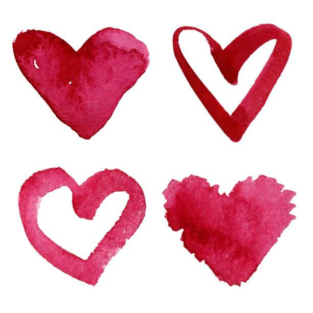一套手绘水彩心孤立的白色背景图片下载