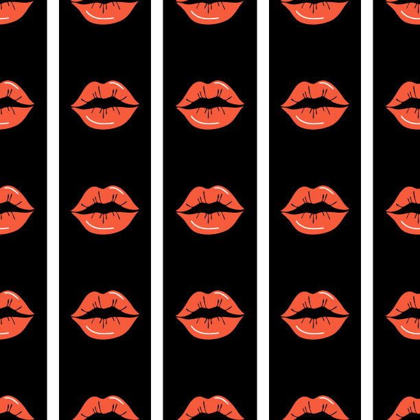 唇部无缝花纹。红唇配黑白条纹背景。为印刷、纺织、包装、情人节设计。矢量图图片下载