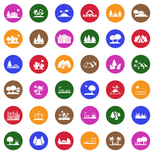 景观图标。圆形的白色平面设计。矢量插图。图片下载