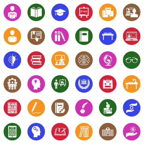 学习图标。圆形的白色平面设计。矢量插图。图片下载