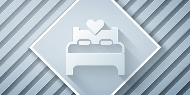 剪纸卧室图标孤立在灰色背景。婚礼，爱情，婚姻的象征。卧室创意图标从蜜月收集。纸艺术风格。向量图片下载