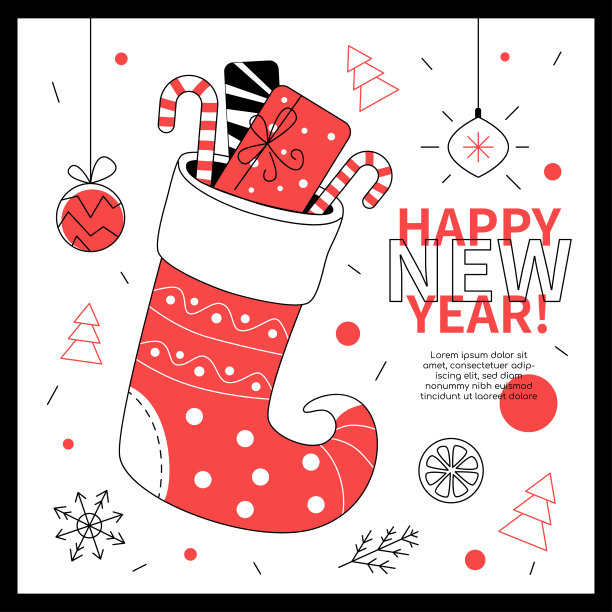 新年快乐2021 -线设计风格的网页横幅素材图片