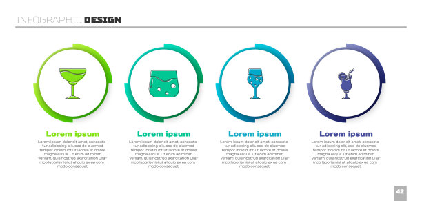设置酒杯，杯威士忌，香槟和鸡尾酒。业务信息模板。向量图片下载