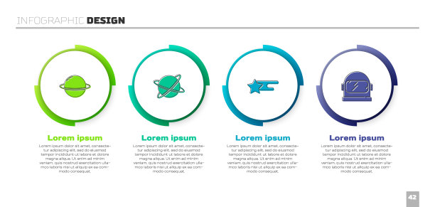 设定行星土星，卫星绕行星运行，陨星和宇航员头盔。业务信息模板。向量图片下载