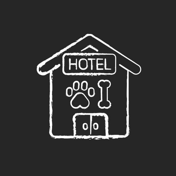 宠物酒店粉笔白色图标上的黑色背景图片下载