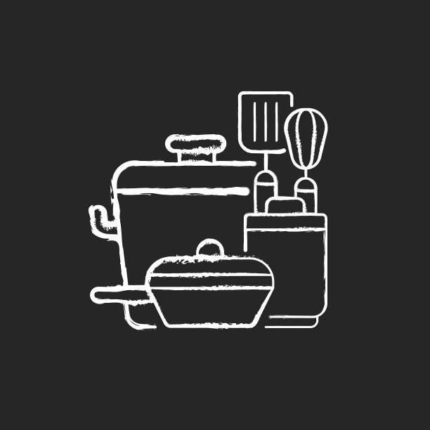 厨房工具粉笔白色图标上的黑色背景图片下载