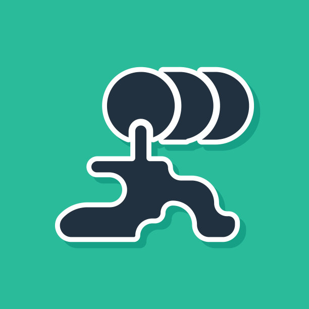 蓝色桶漏油图标隔离在绿色背景。向量图片下载