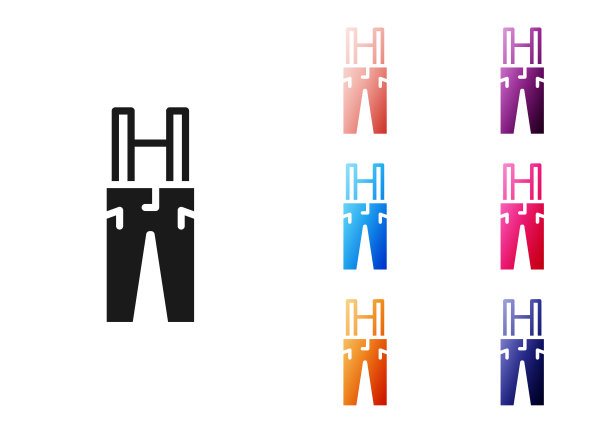 黑色裤子与吊带图标孤立的白色背景。设置图标丰富多彩。向量图片下载