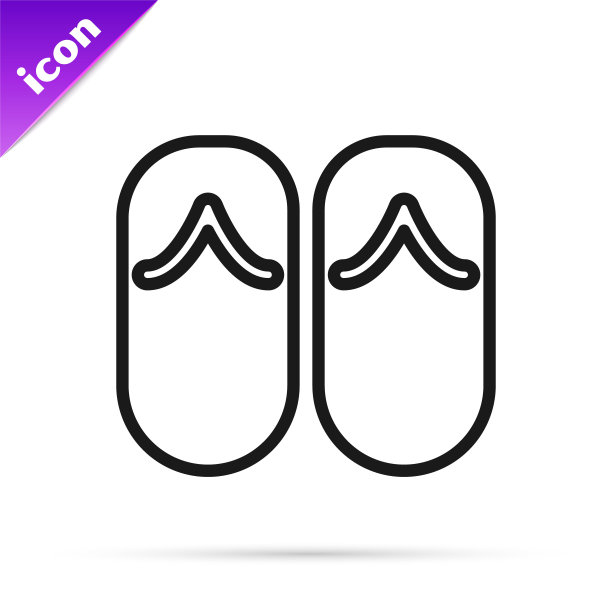黑色线Flip flops图标孤立的白色背景。沙滩拖鞋的迹象。向量图片下载