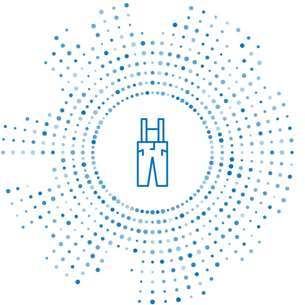 蓝线裤子背带图标孤立在白色背景。抽象的圆随机点。向量图片下载