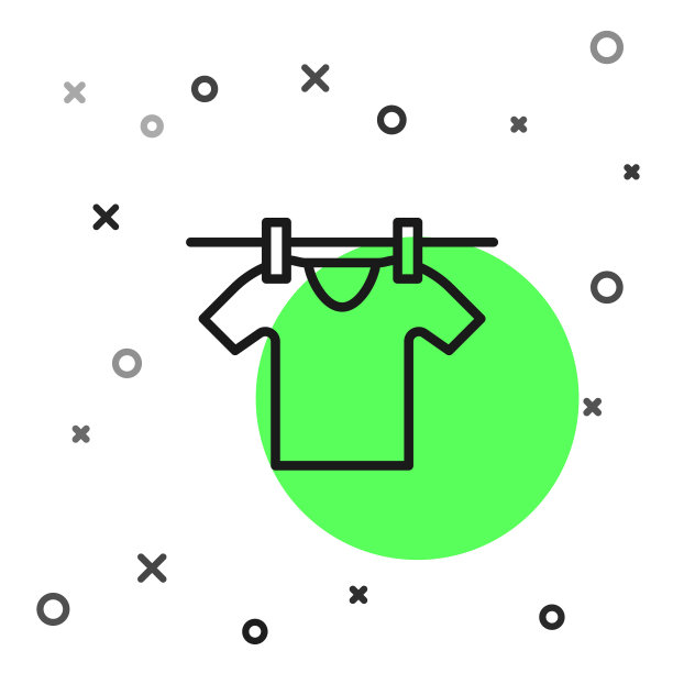 黑线干燥衣服图标孤立在白色背景。干净的衬衫。用衣夹在绳子上洗衣服。衣物护理和整洁。向量图片下载