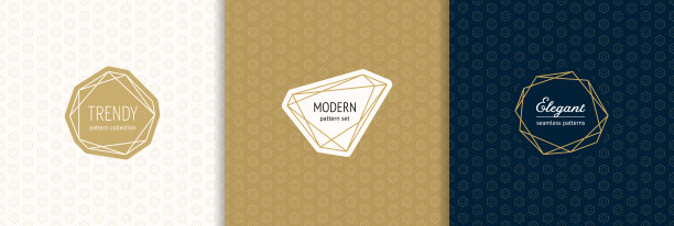 微妙的矢量金色几何无缝模式与小六边形，标签图片下载