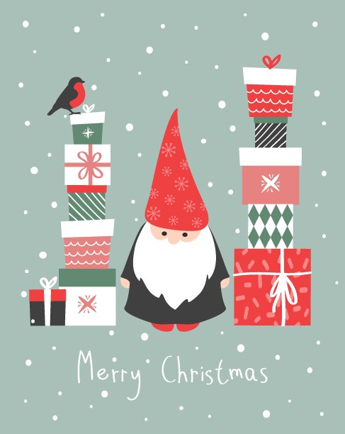 圣诞贺卡上有一个可爱的小侏儒图片下载