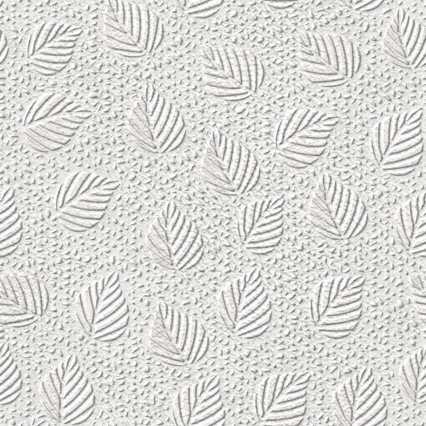 石膏墙无缝纹理与树叶图案，浮雕纹理，墙模板，3d插图图片下载