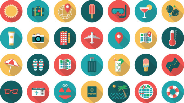 夏季旅游集图标平面设计图片下载