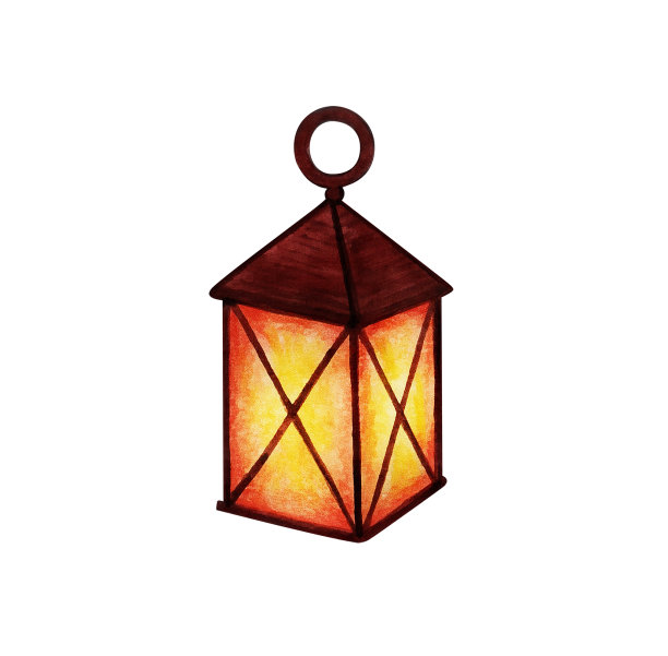 手绘水彩画灯旧灯、灯笼。孤立在白色背景上。恭贺新禧，恭贺圣诞图片下载