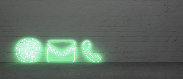 抽象的接触图标作为霓虹灯在背景- 3D插图图片下载