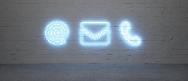 抽象的接触图标作为霓虹灯在背景- 3D插图图片下载