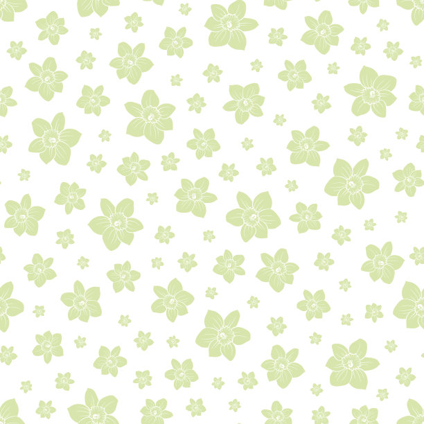 花型无缝图案，绿色水仙花，白色背景。水仙花，淡淡的春印。手绘向量。图片下载