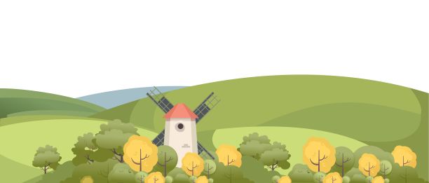 描绘树木间的乡村风车图片下载