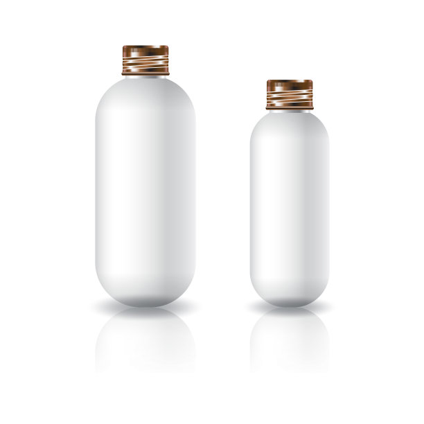 2个尺寸的白色椭圆圆形化妆品瓶，铜螺旋盖，用于美容或健康产品。图片下载