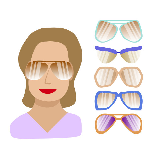 适合额头窄下巴宽的女性佩戴。一个女孩的脸模板，一副孤立在白色背景上的眼镜。矢量插图在平面风格的光学商店。图片下载