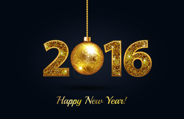 用金色圣诞球祝2016年新年快乐图片下载