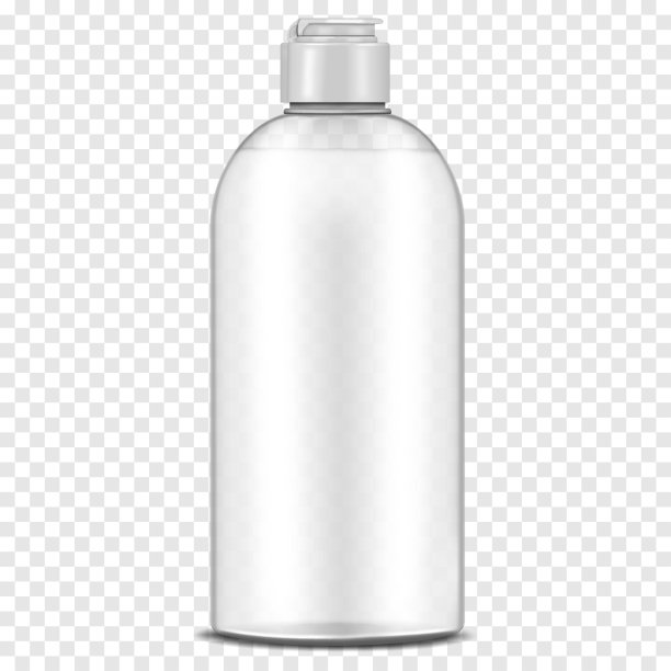 透明塑料瓶与螺旋翻转顶部盖装满液体在透明的背景，现实的矢量模型。液体产品容器包装，模型。模板设计图片下载
