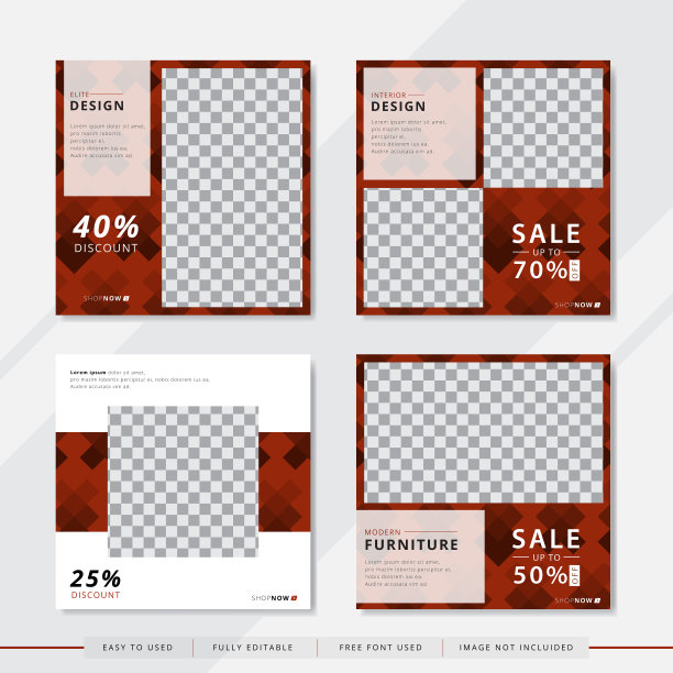 设置现代方形可编辑横幅模板。极简主义的设计。适合社交媒体发布和网络。矢量插图与照片学院。图片下载
