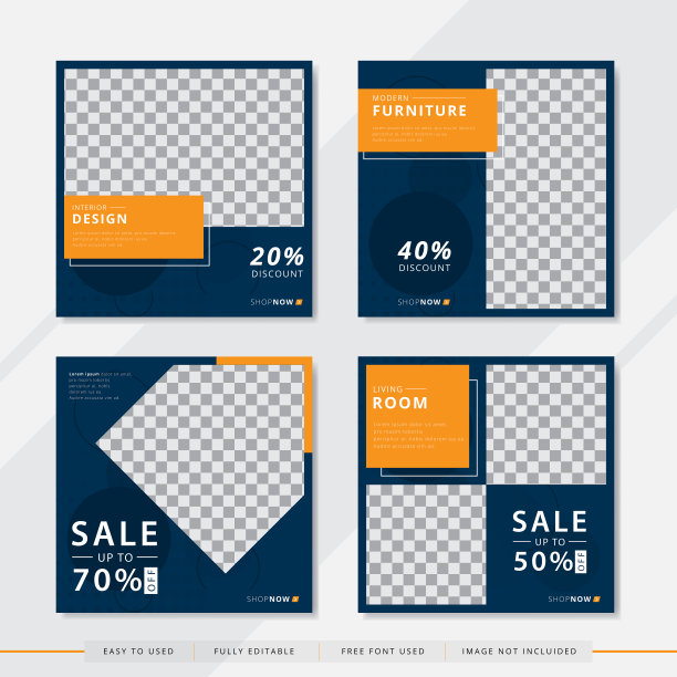 设置现代方形可编辑横幅模板。极简主义的设计。适合社交媒体发布和网络。矢量插图与照片学院。图片下载