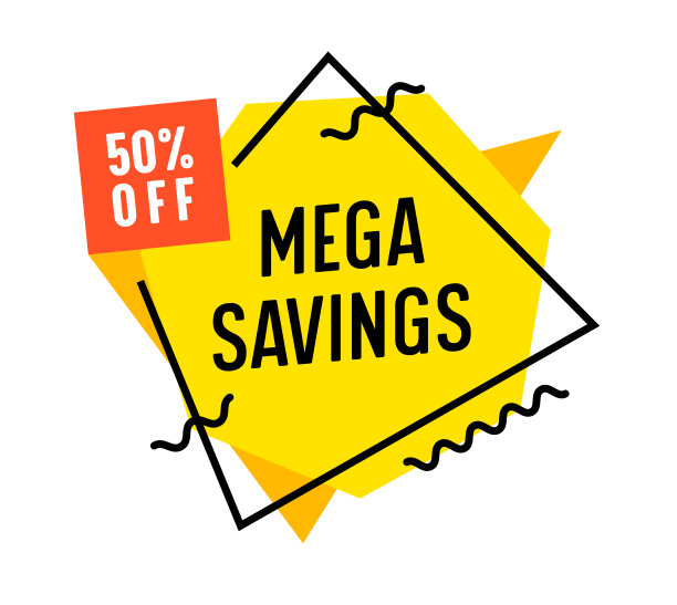 百万储蓄广告黄色横幅与印刷在白色背景上，购物折扣的广告卡设计图片下载