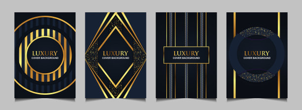 以蓝色海军蓝和金色线条设置豪华VIP封面布局设计模板。抽象向量a4图形图片下载