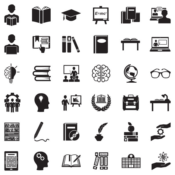 学习图标。黑色的平面设计。矢量插图。图片下载