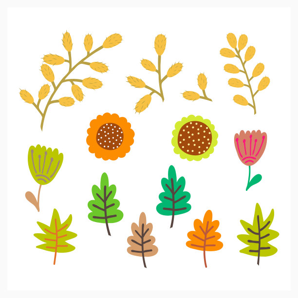 涂鸦花和叶子设置图标孤立在白色。手绘线条艺术。卡通矢量股票插图。每股收益10图片下载