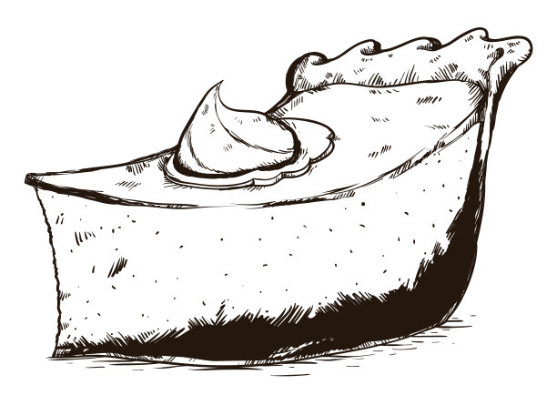 美味的派片与奶油在手绘风格图片下载