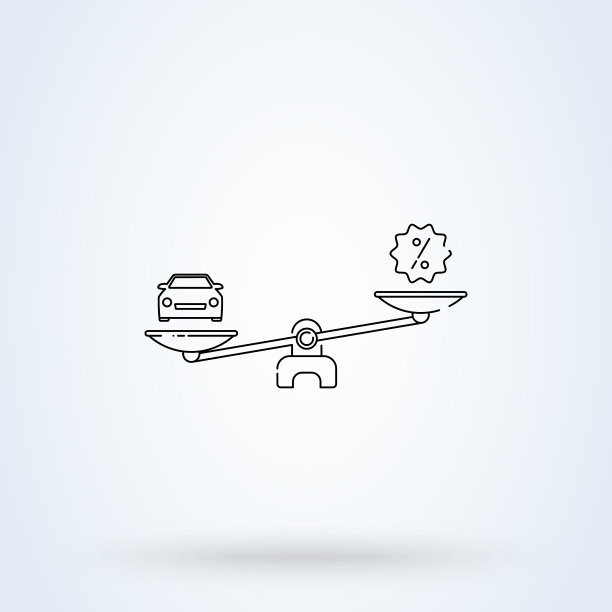 鳞片和汽车标志线图标或标志。贷款和保险概念。平衡之间的百分比矢量线性插图。图片下载
