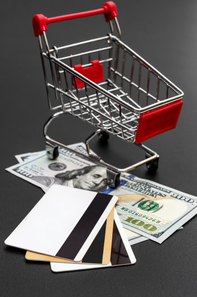 信用卡，现金和购物车都是黑色的。图片下载