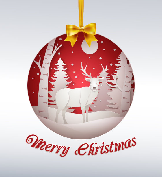 剪纸风雪冬森林小鹿圣诞快乐节日矢量素材图片下载