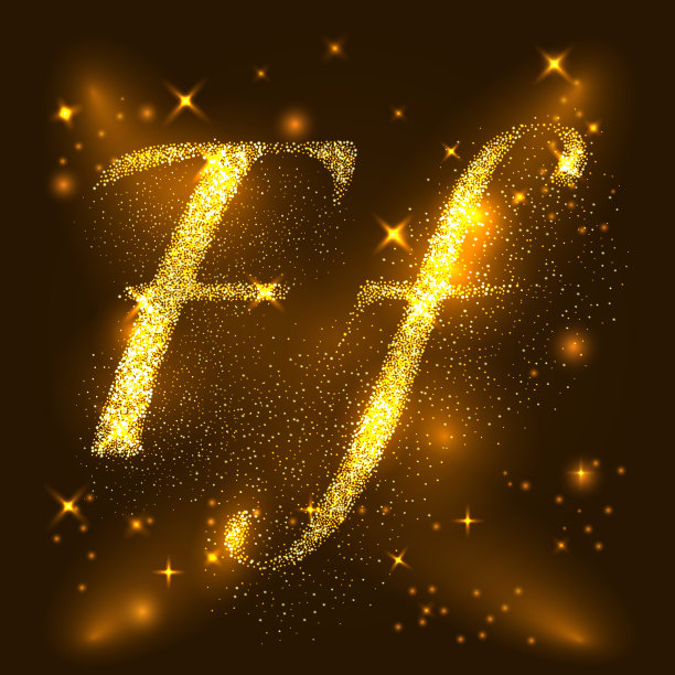 字母F的金色闪烁的星星。说明向量图片下载