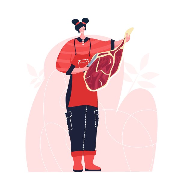 屠夫的女人。女性的职业。女权主义。鲜肉和肉制品肉类市场工作人员。孤立的矢量图图片下载