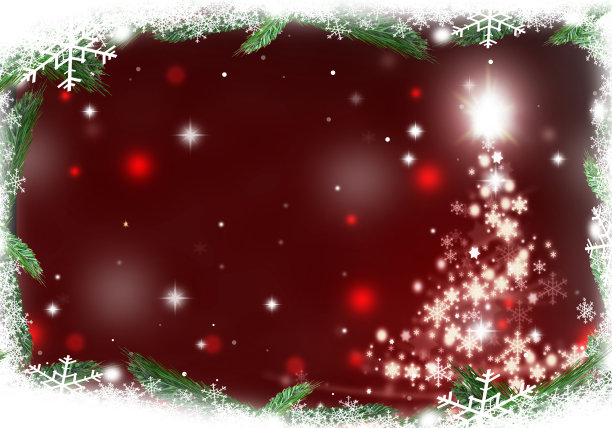 圣诞树上的彩灯由星星背景的雪花组成图片下载