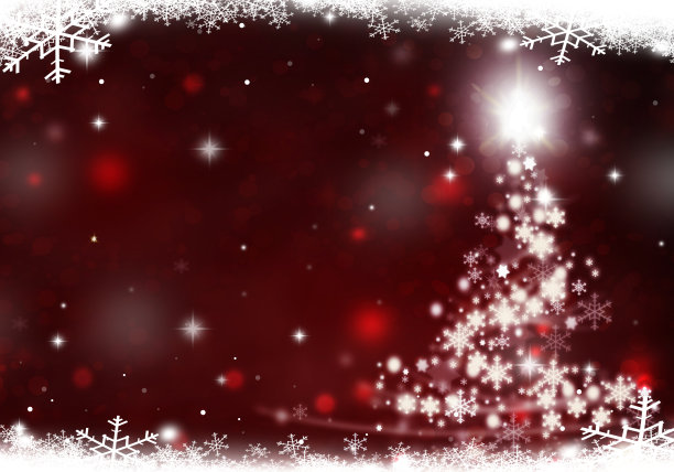 圣诞树上的彩灯由星星背景的雪花组成图片下载