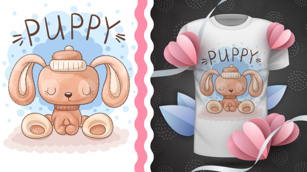 水彩泰迪狗的印花t恤创意图片下载