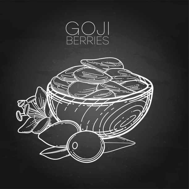 图案木碗，里面有干枸杞。图片下载