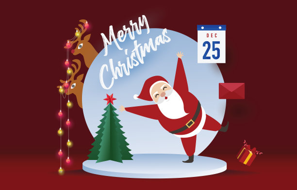 圣诞销售概念，圣诞老人抽象的背景与文字销售和礼物，信，灯，星星，圣诞树，设计为网络横幅，圣诞邀请卡和新年节日。图片下载