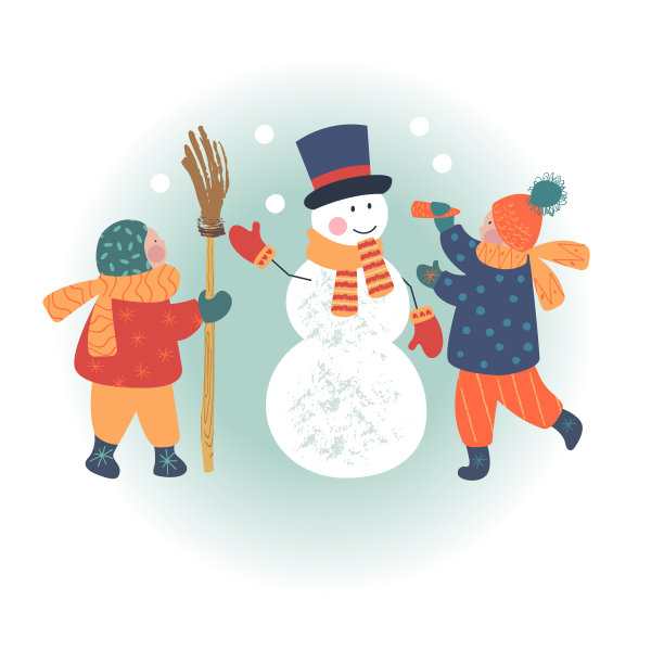 冬季背景儿童人物。平面矢量图。冬季户外活动。孩子们玩得开心。图片下载