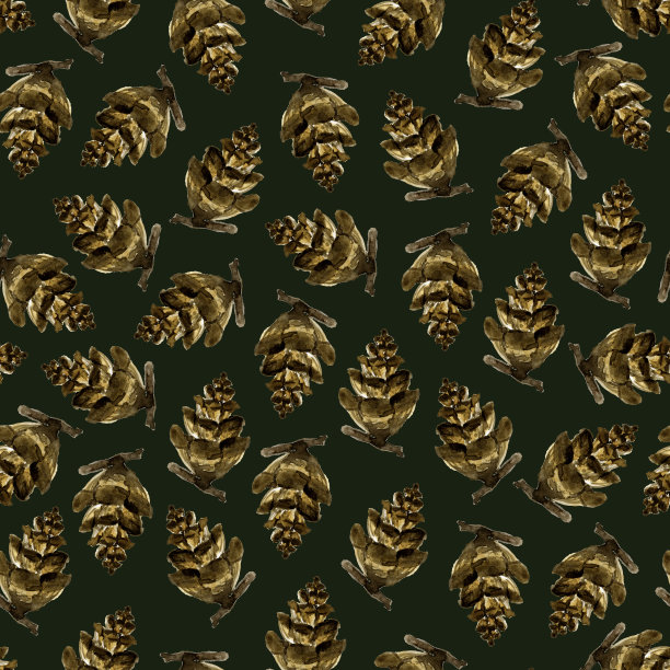 水彩松果无缝图案图片下载
