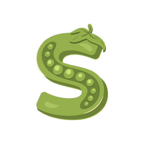豌豆在一个字母S的形式-蔬菜的字母设计。矢量插图。图片下载